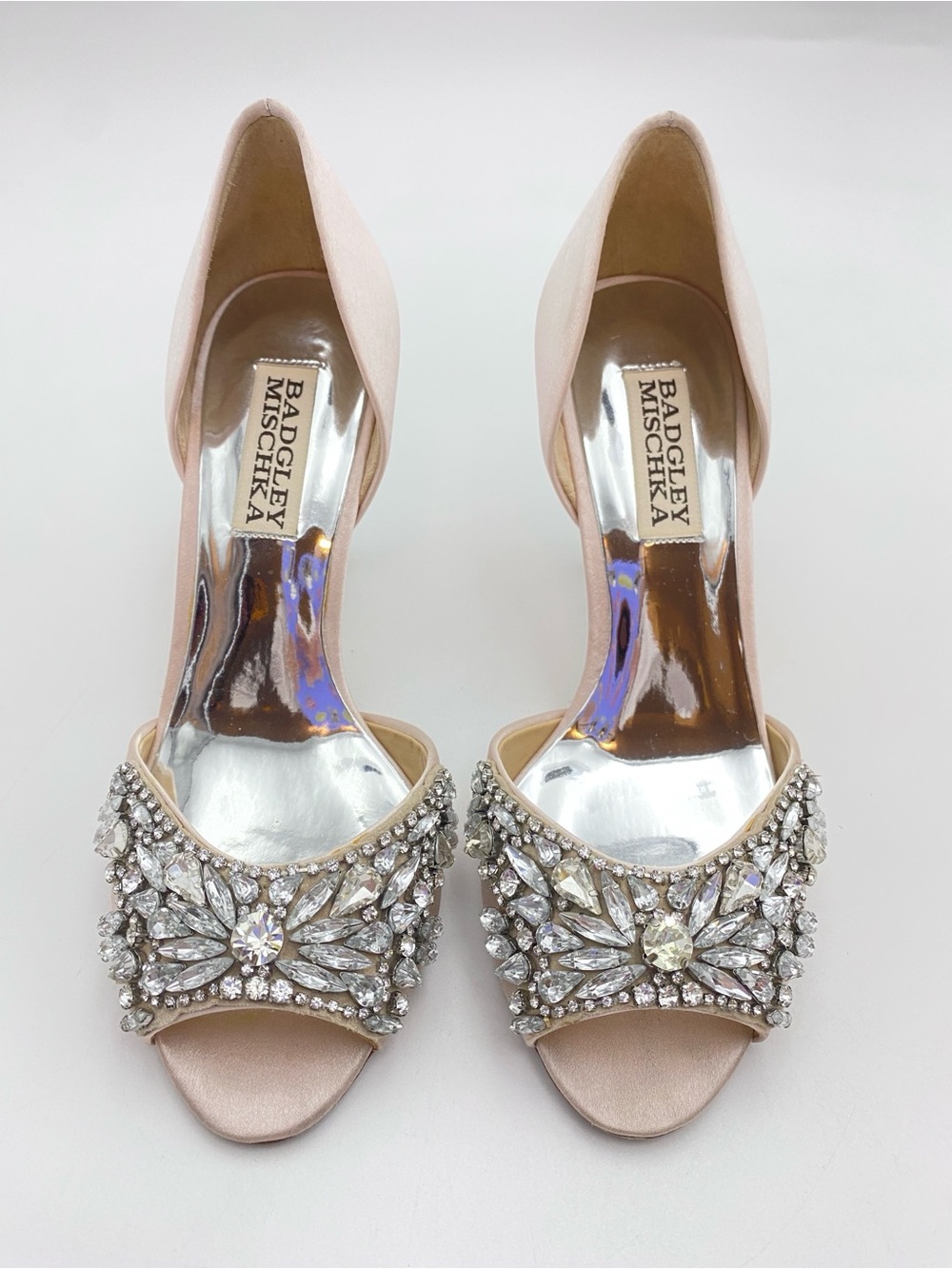 Badgley Mischka Candance Peep-toe Light Pink Pump Heels Bejewelled Sz 5